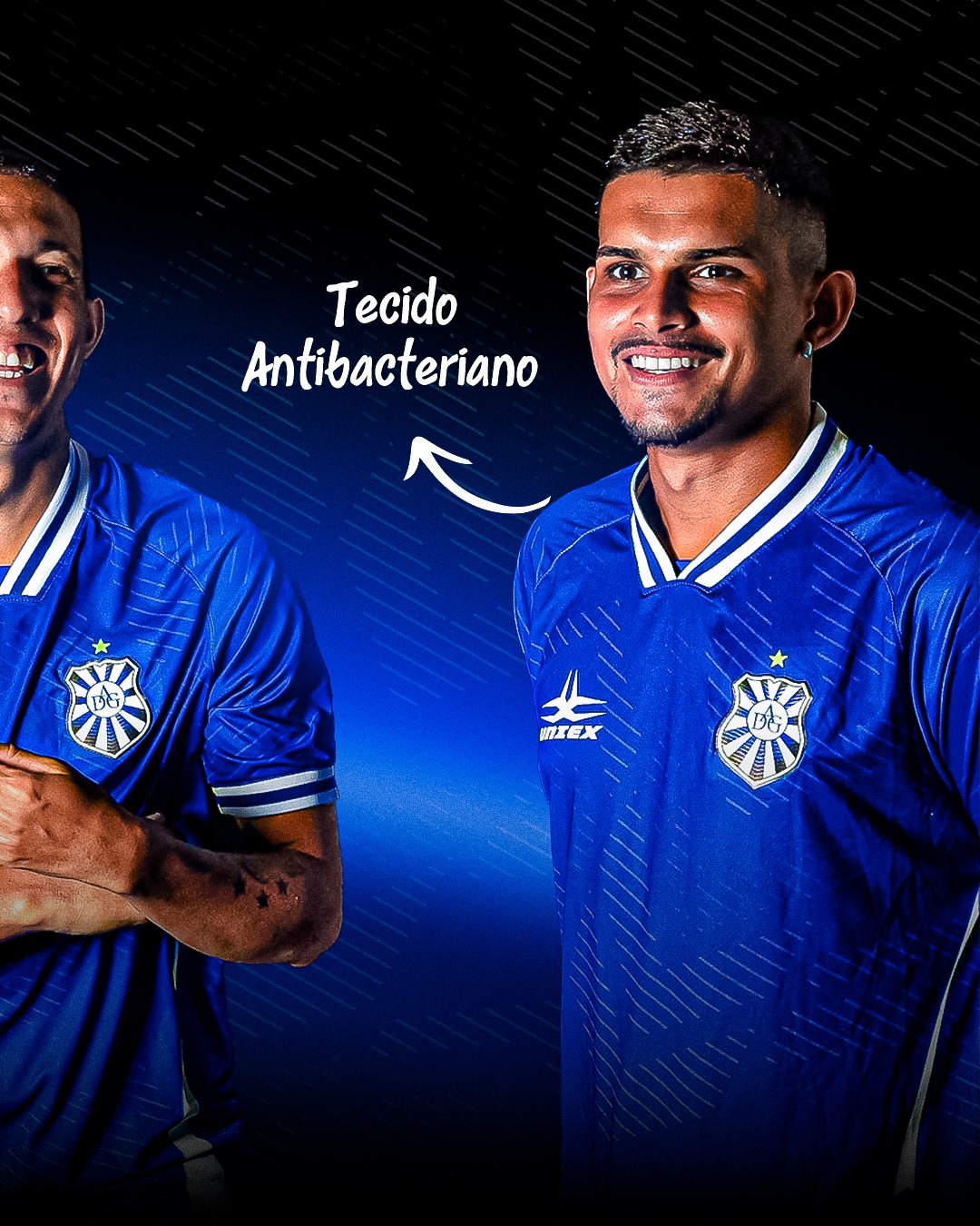 Detalhe da camisa Uniex com tecido antibacteriano