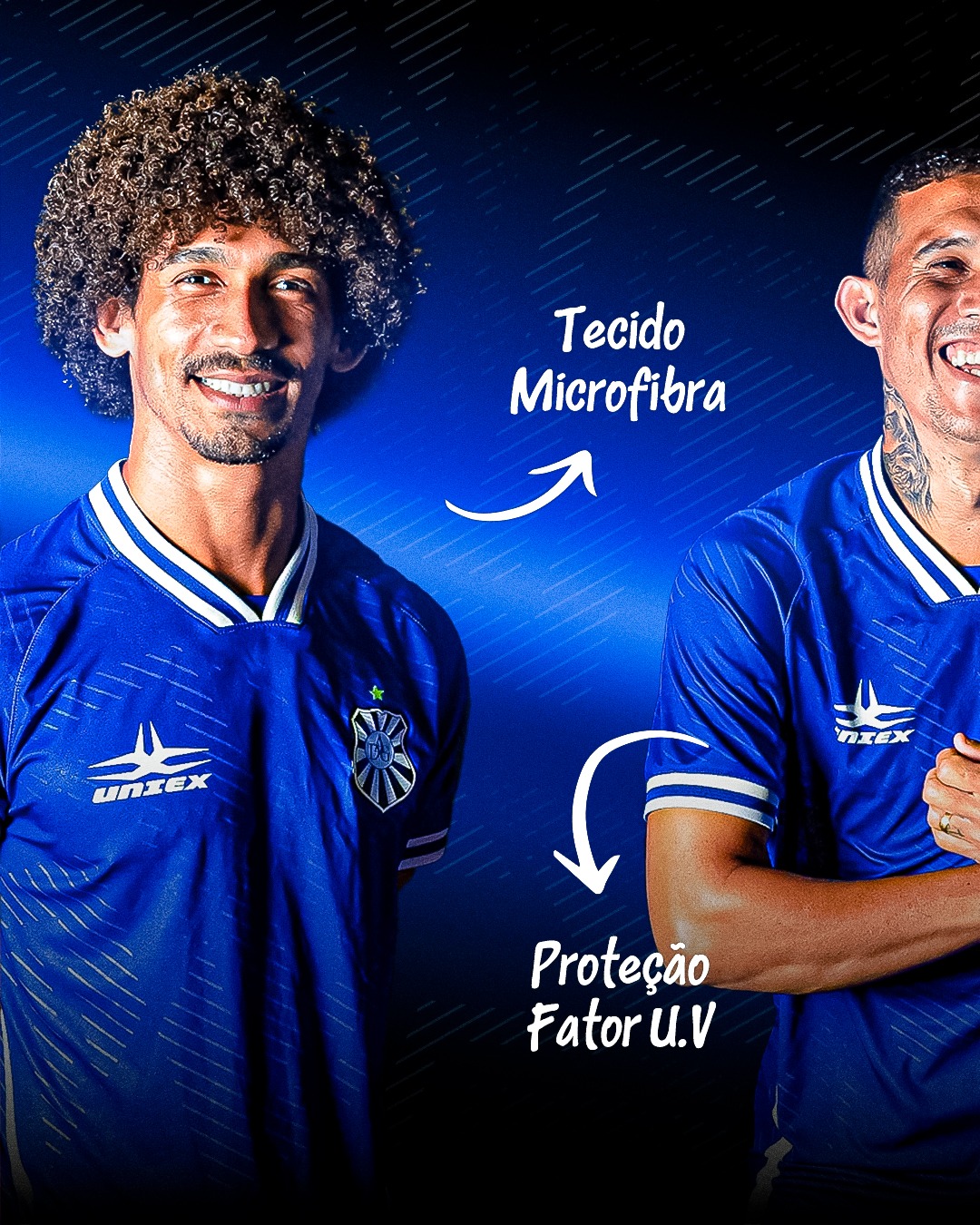 Detalhe da camisa Uniex em tecido microfibra com proteção U.V.